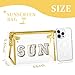 COSHAYSOO Clear Makeup Bag Sunscreen Zipper Pouch Women Fashion Beach Vacation Essentials Travel Summer Pool Stuff for Teenager Girls Preppy Gifts with Trendy Cute Chenille Letter Golden SUN
