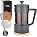 Milu cafetera francesa | 350ml, 600ml, 1L | prensa francesa cafetera embolo de Vidrio - French Press Cafetera Tetera leche chocolate café (Negro, 350ml (2 tazas)