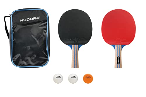 Hudora Set Match Da Ping Pong - Set Da Ping Pong Di Pregio Con 2 Racchette E 3 Palline - Set Di Racchette Da Ping Pong Con Borsa Per Custodia - Racche