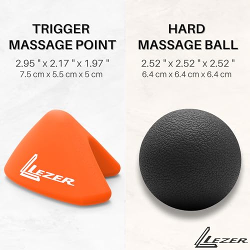LEZER, Trigger Massage Point, Manual Massage Ball, Muscle Knots Relief Tool, Myofascial Release, Physical Therapy, Plantar Fasciitis, Set of 2 (Orange Trigger and Black Ball)