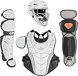 All-Star Empress Fastpitch Black/White Catcher’s Set Female Softball Gear Kit with Helmet, Chest Protector & Leg Guards Sizes Small and Medium (Medium)