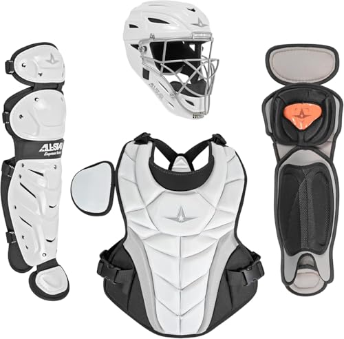 All-Star Empress Fastpitch Black/White Catchers Set Female Softball Gear Kit with Helmet Chest Protector & Leg Guards Sizes Small and Medium (Medium)