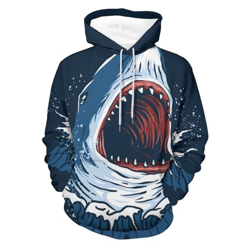 Hoodie Requin UMENG Sweat à Capuche Unisexe Manche Longue Pull Noir Taille S