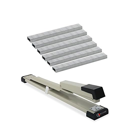 Long Reach Stapler - 20 Sheets Capacity, 210 Staples Capacity - Adjustable up to 12” - Perfect for Binding Books, pamphlets, brochures and Stapling (Bundle - Stapler with 5000 Staples)