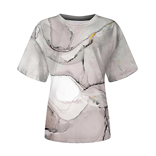 Dasayo Women Marble Print Tees Shirt Casual Summer Short Sleeve Cute T-Shirts Tops Fashion Vintage Goiong Out Blouses Tee #TOP3