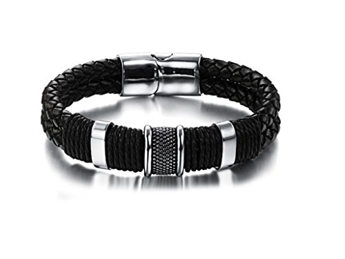 Preisvergleich Produktbild Bijoux pour tous Herren-Armband, Leder, geflochten, 2 Stränge