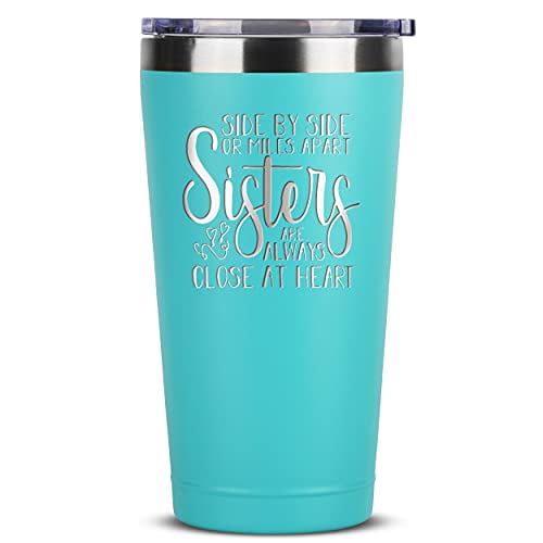 Sister Birthday Gifts from Sister - Gifts for Sister - Sisters Are Always Close at Heart 16 oz Mint Tumbler - Little Sister, Big Sister Present Ideas from Sister for Birthday Sister Christmas Gifts