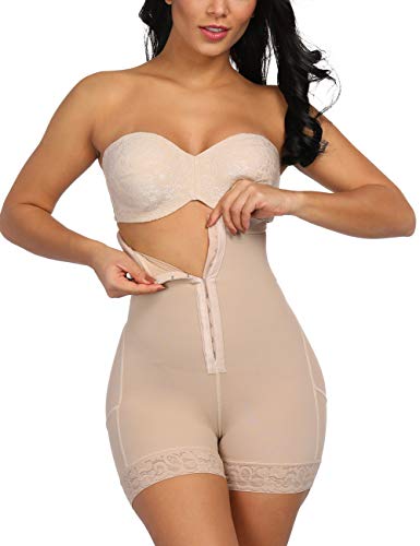 Tummy Control Body Shaper Seamles Shapewear Waist Trainer Firm Boyshorts Beige L