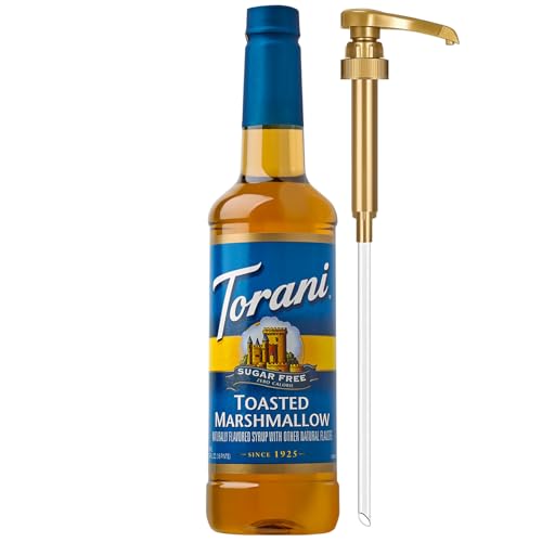 Torani Sugar Free Coffee Syrup, Toasted Marshmallow Flavored Syrup for Drinks, Zero Calorie, Pump Included, 25.4 Fl Oz