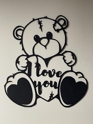 Décoration murale en bois Boutdebois ourson I Love You tableau moderne 44x39cm
