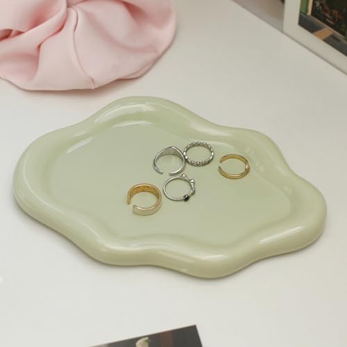 Image of Jewelry Dish Trinket Tray for Women, Ring Dish Holder, Unique Cloud Shape Ceramic Plate Cute Things Vanity Aesthetic Room Decor Mother's Day Birthday (Mint Green)