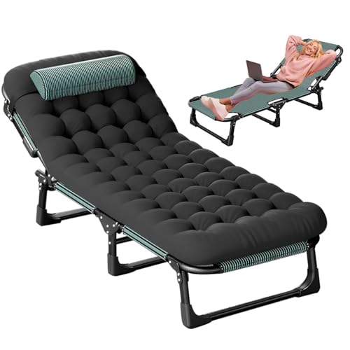 Tumbona plegable portátil con colchón desmontable y almohada para relajarse al aire libre en la playa, camping, piscina