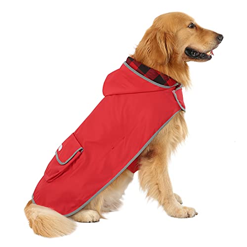 Hde Reversible Dog Raincoat Hooded Slicker Poncho Rain Coat Jacket For Small Medium Large Dogs Buffalo Plaid Red - Xxl #TOP4
