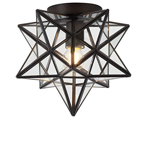 JONATHAN Y 12 Oil Rubbed Bronze Moravian Star LED Flush Mount Ceiling Light Geometric Iron Lantern with Clear Glass Shade for Entryway Hallway Foyer LED Bulb Included JYL9035A