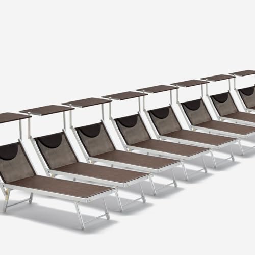 Produce Shop 20 Tumbonas Plegables de Aluminio con Parasol para Playa - Santorini Limited Edition - Chocolate - Marrón Santorini