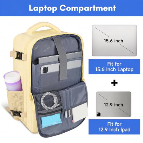 Image of Taygeer 35L Personal Item Travel Backpack for Women, Carry on Backpack | Airline Approved Travel Bag, Laptop Bag with Water Bottle Pocket & Shoe Pouch, Mochila for College Weekender, Beige Yellow