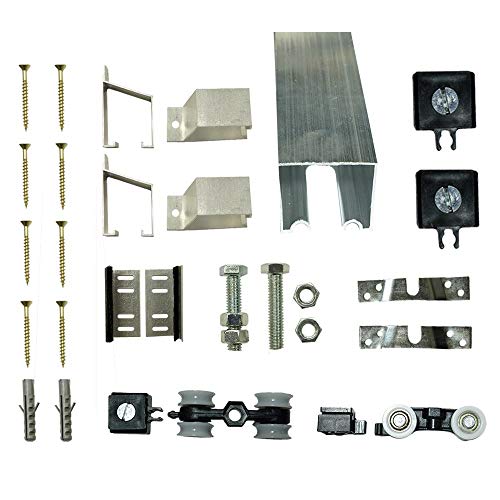 Kit p/Porta de Correr 4 Roldanas 4 Suportes - Trilho 1,40 M - Portas até 72cm - Alumínio Natural