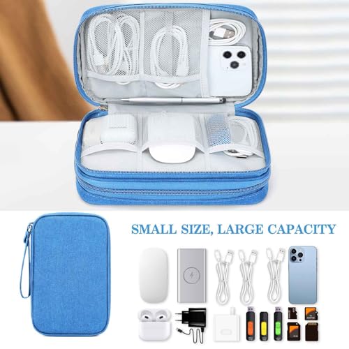 Image of FYY Electronic Organizer, Large Travel Cable Organizer Bag Pouch Electronic Accessories Carry Case Portable Waterproof Double Layers All-in-One Storage Bag for Cable, Cord, Charger, Phone, Cyan