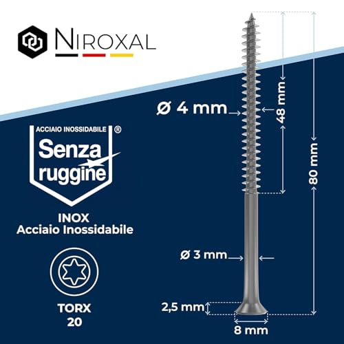 #8-3-1/8" Tornillos para Exterior de Madera y Cerca 4x80mm Acero Inoxidable Cabeza Plana para Deck Rosca Parcial 4mm Resistente 80mm Largo 25 Piezas Antióxido A2 miniatura 2