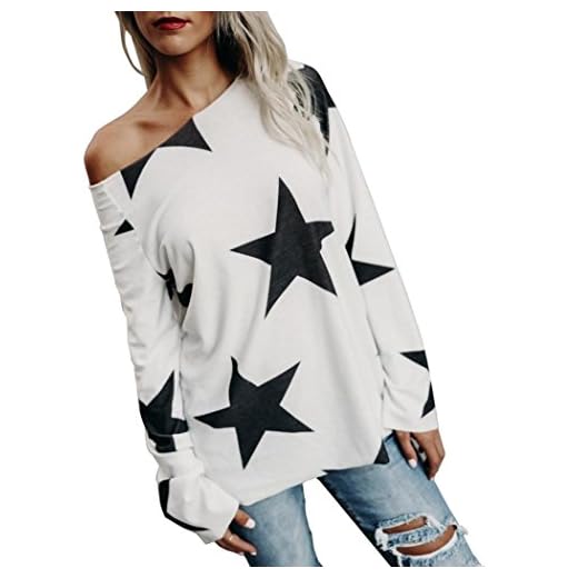 MEIbax 2018 Deportes Moda Mujer Chica Strapless Sudadera Estrella Manga Larga Suelta Recorte su¨¦TER Jersey Tops