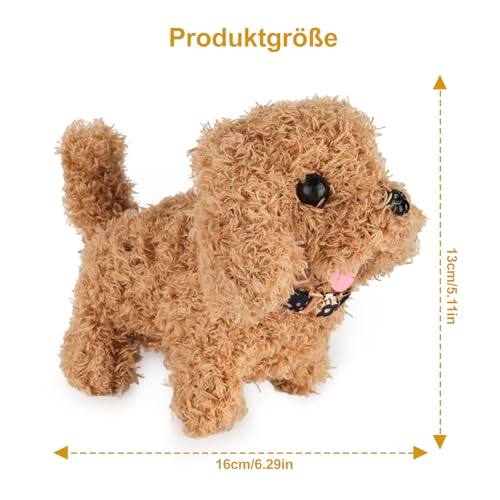 YELKOEYN Roboter Hund Spielzeug - Kuscheltier Hund Mit Leine der Läuft und Belltschwanzwedelnd und Geräuschgebend, Golden Retriever Roboter Welpen Puppy Dog für Kinder (A)