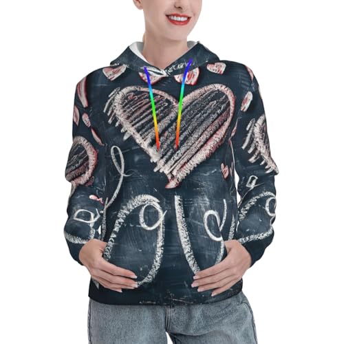 Sweat à capuche graphique tendance femme pull ajusté confortable avec poche cœurs