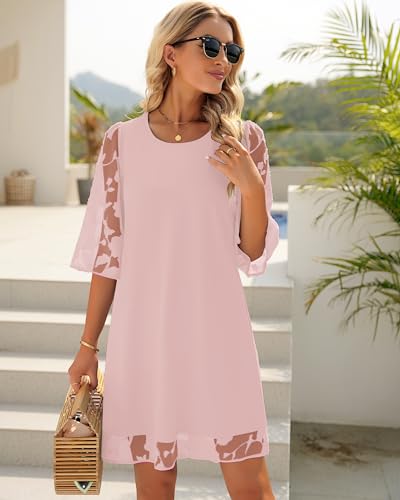 Image of LookbookStore 3 /4 Sleeve Dress for Women Shift Cute Summer Tunic Floral Lace Dresses