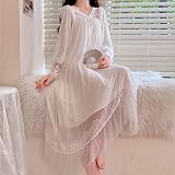 BYYHJNMSXS Pyjama Nachthemd Langes Nachtkleid Damen Prinzessin Nachtwäsche Fee Weiß Tüll Spitze Peignoir Vintage Nachthemden Kawaii Nachtwäsche M Weiß