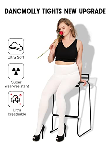Image of DancMolly Plus Size Tights for Women, Control Top Semi Opaque Nylon Pantyhose High Waist