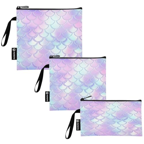 RPLIFE Bolsas reutilizables para bocadillos de escamas de sirena, con cremallera, ecológicas, lavables para viajes, trabajo, escuela, oficina (paquete de 3)