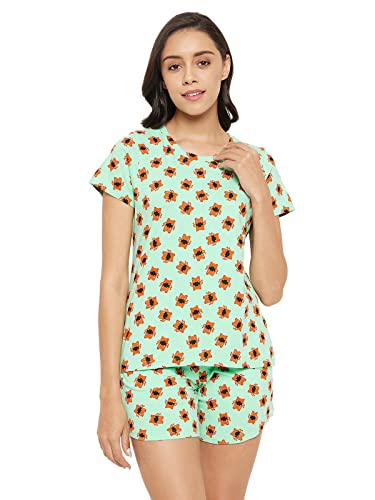 Image of Clovia Women's Cotton Printed Top & Boxer Shorts Set
