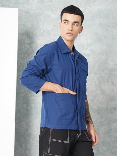 Image of The Indian Garage Co Men Slim Fit Solid Full Sleeves Cutaway Collar Street Wear Over Shirt