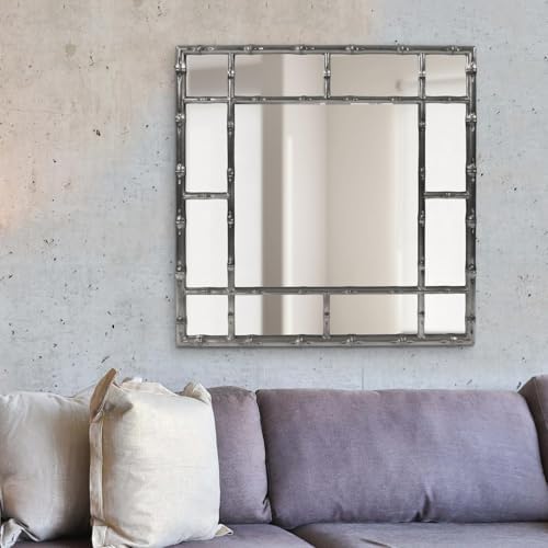 Howard Elliott Large Square Bamboo Lookalike Fashion Framed Glossy Charcoal Mirror, Decorative Wall Mounted Square & Diamond Orientation Mirror Perfect for Bedroom, Bathroom & Entryway, 40 x 40 Inch