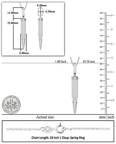 Dazzlingrock Collection Round Lab Grown White Diamond Military Style Unisex Bullet Pendant with 18 inch Silver Chain (1.40 ctw, Color H-I, Clarity SI2) in 925 Sterling Silver3