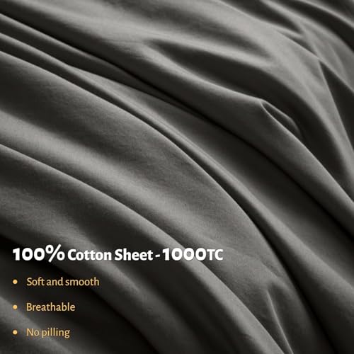 Shilucheng 100% Egyptian Cotton King Size Sheets Set - 1000 Thread Count,Luxury Cotton Bed Sheets,Breathable & Cooling Bedding and Pillow Cases, 16 Inch Deep Pocket - 6 Piece (Dark Grey, King)