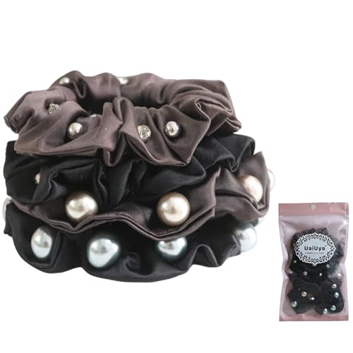 UaiUya 4PCS Pearl Satin Scrunchies, Softer Than Silk Hair Ties, Gentle for Frizz, Ideal Gifts for Women Basic