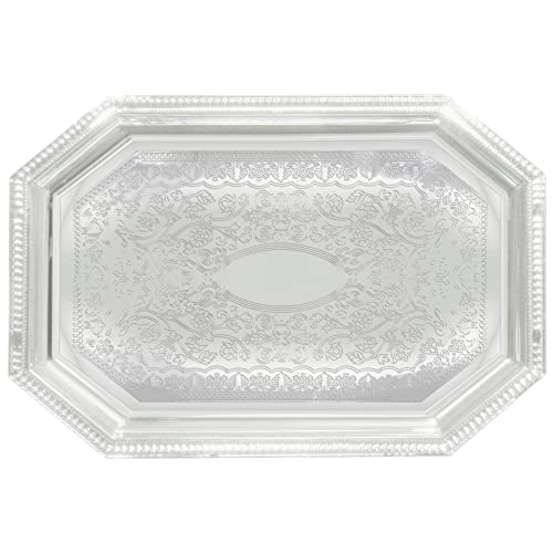Winco 14" x 20" Silver Octagonal Chrome Plated Serving Tray
