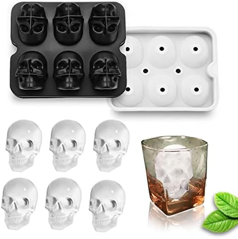 Large Skull Ice Cube Mold Silicone Ice Cube Tray with Transparent lid, A Set of 6 Flexible Silicone Ice Maker, Ice Trays for Freezer for Whiskey, Cocktails, Champagne and Drinks