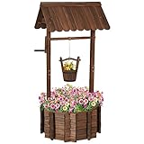 Amerlife Wooden Wishing Well with Height Adjustable Hanging Bucket, Wishing Well Planter with 4...