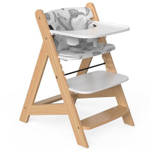 HOMEKOL Wooden High Chair with Tray - Convertible Infant- Adjustable high Chair for Infants/Toddlers/for Babies 6-36 Months - Waterproof Natural Wood Ergonomic- Classic Design Natural