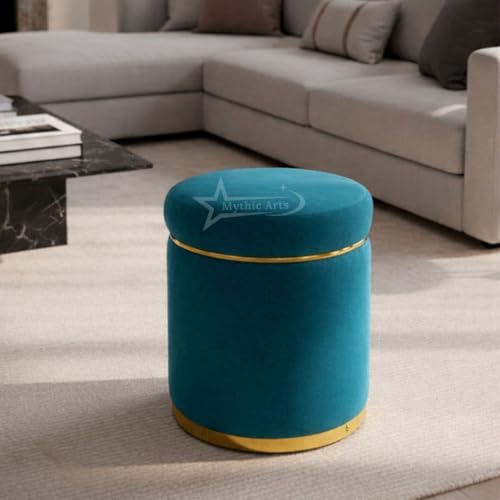 Image of Ottoman Stool for the Living Room Ottoman Pouffes for Sitting, Puffy Stool for Living Room Dressing Table Stool Aqua