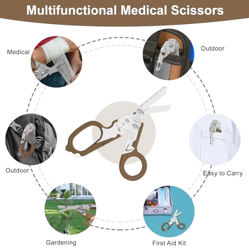 Image of Lemasa6 in 1 Multifunctional Combination Tool, Folding Retractable Emergency Shears, Outdoor Camping Tools, Seat Belt Cutter, Oxygen Cylinder Wrench, Complimentary Adjustable Wrench (Bean Sand Colour)