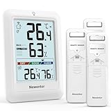  Newentor MAX MIN Thermometer innen außen 24/48 Std./alle Zeiten - Hygrometer Luftfeuchtigkeitsmesser mit Luftkomfort - Wetterstation Funk mit 3 Außensensor - Raumthermometer mit Beleuchtung, Weiß
