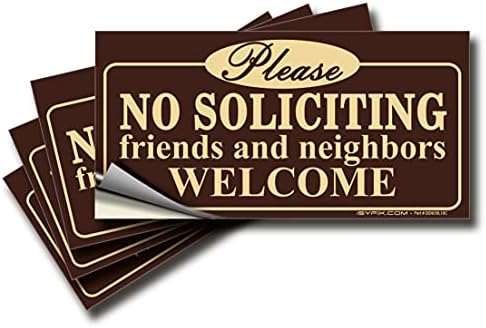 iSYFIX No Soliciting Sign Sticker for House, Home & Business - 4 Pack 7x3.5 inch - Premium Self-Adhesive Vinyl, Laminated for Ultimate UV, Weather, Scratch, Water and Fade Resistance, Indoor & Outdoor