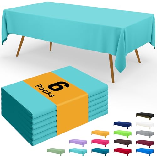 Image of Smiry Disposable Table Cloth - 6 Pack, 54 x 72 Inch Waterproof Rectangle Tablecloths for Parties, Decorative Plastic Table Cover, Leakproof & Sturdy, Teal