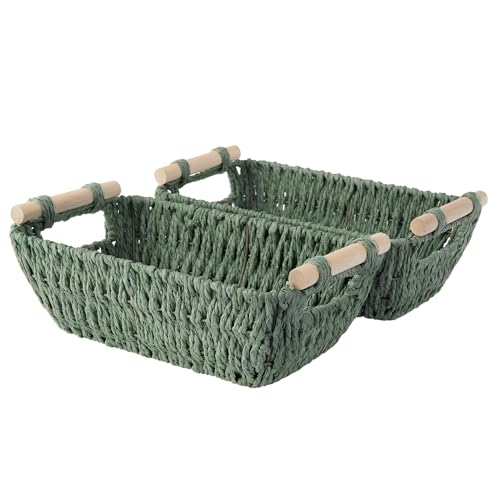 StorageWorks Small Storage Basket, Woven Basket for Shelves, Bosana Green