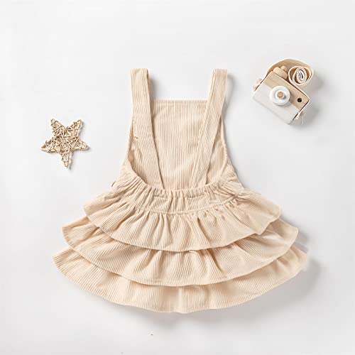 Toddler Baby Girl Dress Suspender Dresses Ruffle Corduroy Sleeveless Princess Skirt With One Pocket Kids Casual Clothes 2-3T Off-White #TOP2