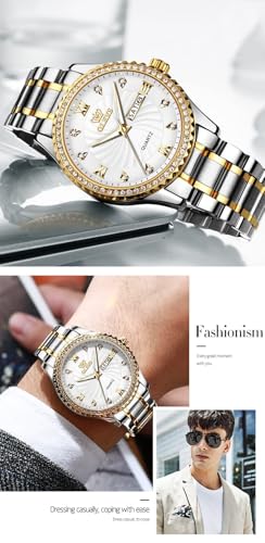 OLEVS Watches for Men Diamond Luxury Business Dress Large Dial Easy Read Quartz Mens Gifts Waterproof Gold Blue Green White Dial