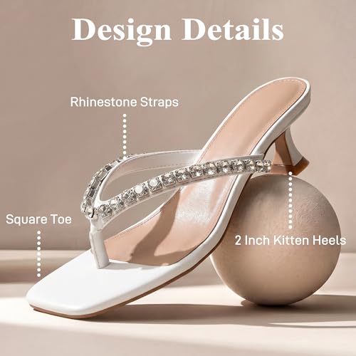 Image of Eteridrey Rhinestone Flip Flop Heels Women Square Toe Kitten Heel Summer