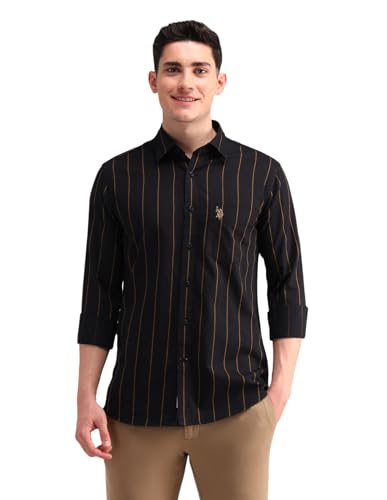 Image of U.S. Polo ASSN. Striped Slim Fit Formal Shirts for Men - 100% Cotton, Full Sleeve Mens Casual Shirts